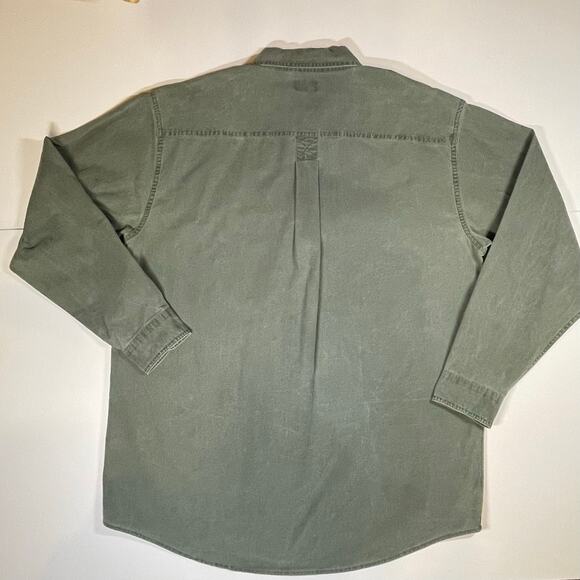 LL Bean Sz L Tall Heavyweight Cotton Shirt Green Workwear Chore Button Front - Picture 7 of 8